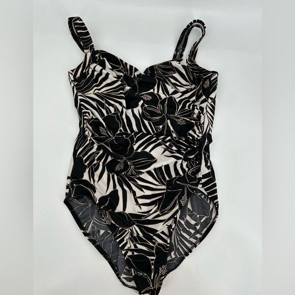 Miraclesuit Sanibel Swimsuit One Piece Underwire Padless Sz 16 Palm Hibiscus - Picture 1 of 10